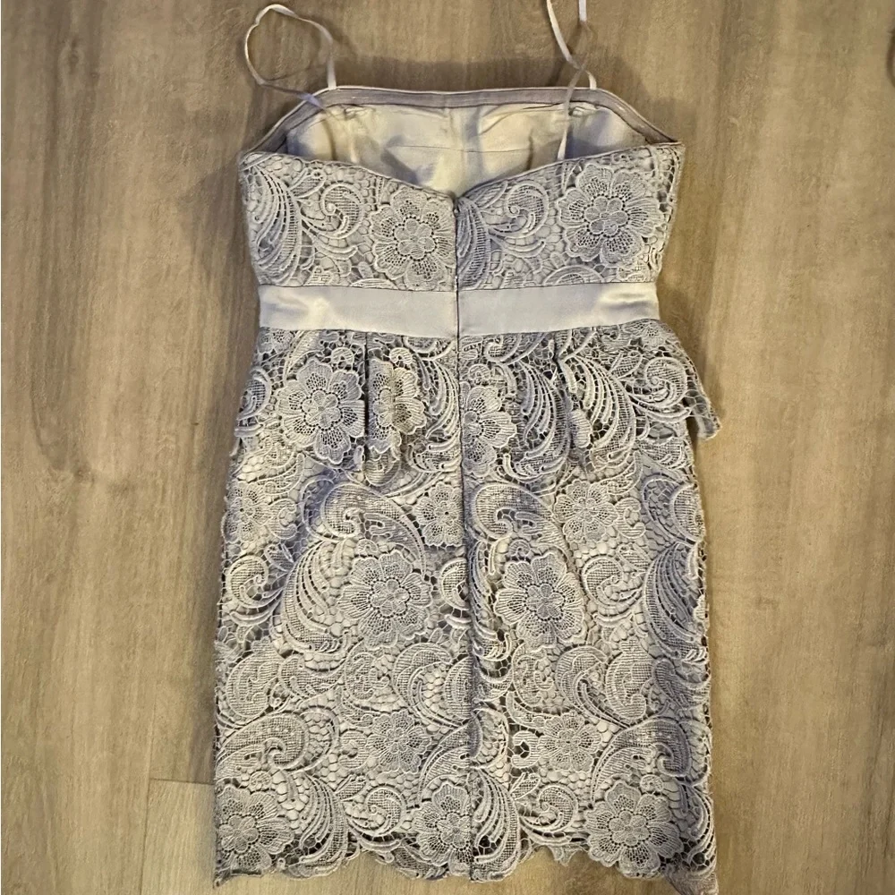 Adrianna Papell Lace Mini Dress in Soft Silver Gray - Picture 2 of 5